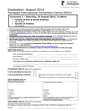 University of Nottingham Malaysia Graduation Registration Form