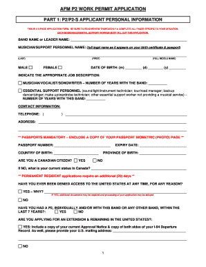 AFM P2 Work Permit Application