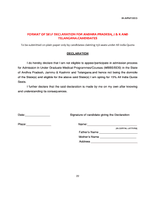 Self Declaration for All India Quota Seats