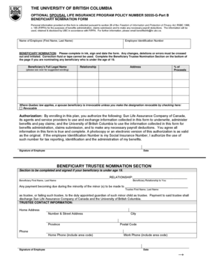UBC Spousal Life Insurance Beneficiary Nomination Form