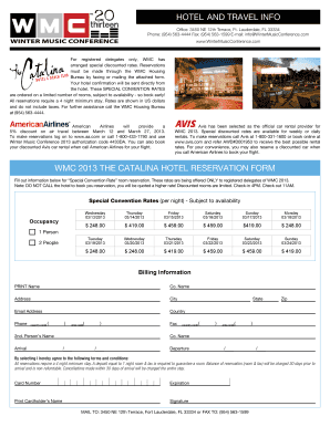 WMC 2013 Catalina Hotel Reservation Form