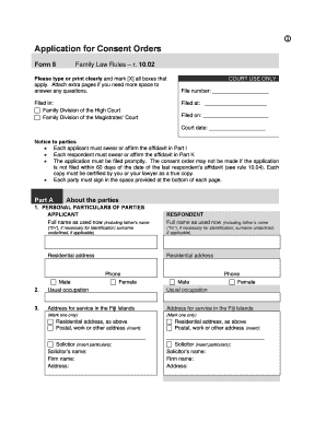 Application for Consent Orders Form 8