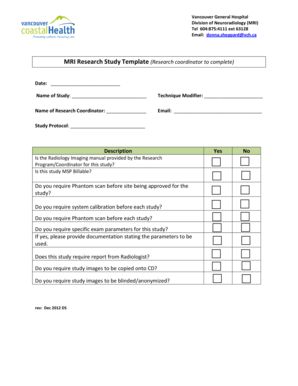 MRI Research Study Template