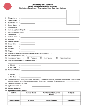 University of Lucknow Admission Form