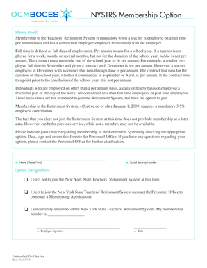 New York State Teachers' Retirement System Membership Option