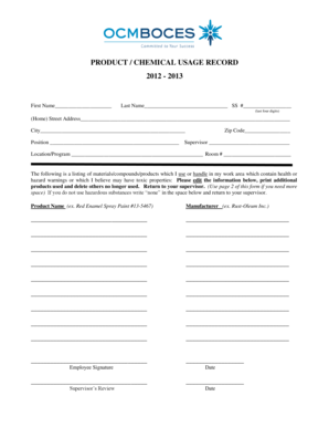Product Chemical Usage Record