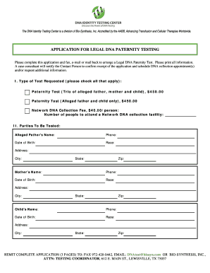 Application for Legal DNA Paternity Testing