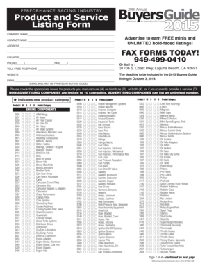 Performance Racing Industry Buyers Guide Listing Form