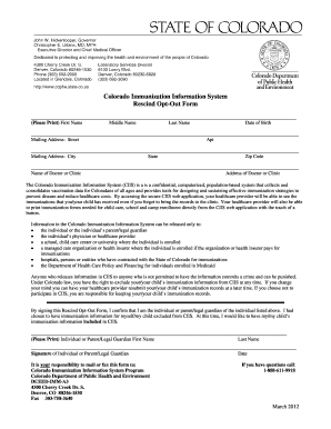 Colorado Immunization Information System Rescind Opt-Out Form