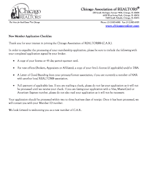 Chicago Association of REALTORS® New Member Application