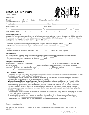 Safe Sitter Registration Form