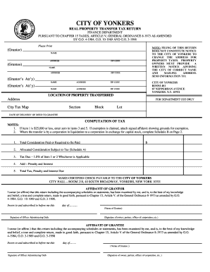 City of Yonkers Real Property Transfer Tax Return