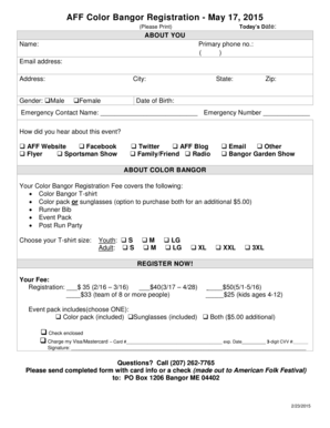 Color Bangor Registration Form