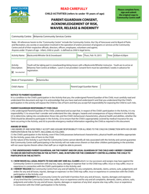Child Activity Waiver and Consent Form