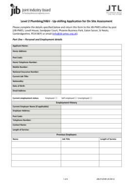 Level 2 Plumbing/H&V Application for On Site Assessment