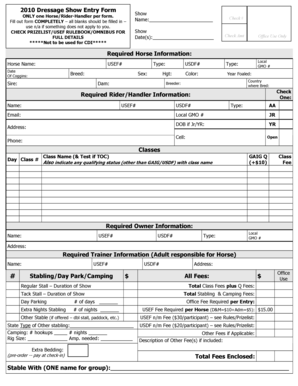 2010 Dressage Show Entry Form