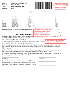 USA Volleyball Team Roster Form
