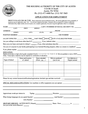 Housing Authority of Austin Employment Application