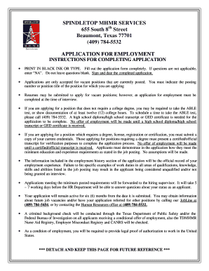 Spindletop MHMR Services Employment Application
