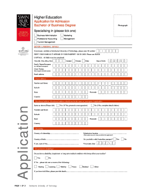 Bachelor of Business Degree Application Form