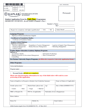 Student Application Form for Full-Time Programmes