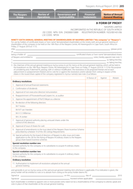 Naspers Annual General Meeting Proxy Form