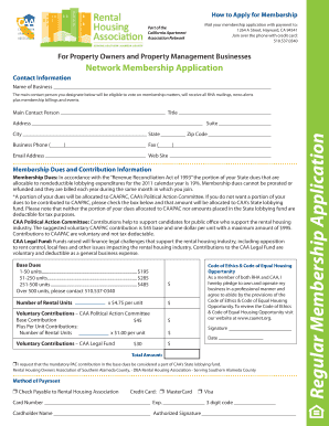 California Apartment Association Network Membership Application