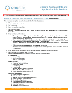 eGrants Applicant Info and Application Info Sections
