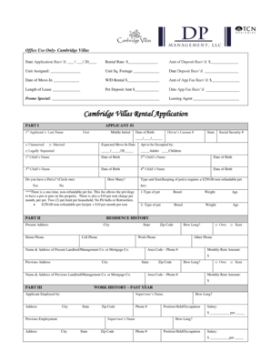 Cambridge Villas Rental Application