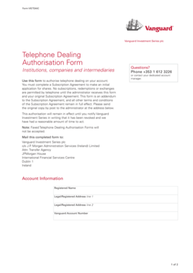 Vanguard Telephone Dealing Authorisation Form