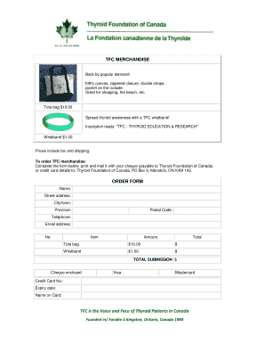 Thyroid Foundation of Canada Merchandise Order Form