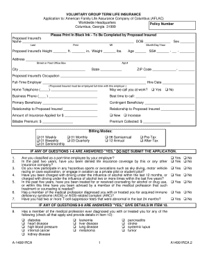 Voluntary Group Term Life Insurance Application