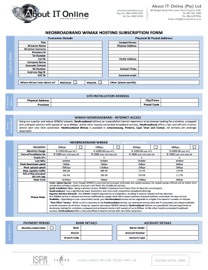NeoBroadband WiMAX Hosting Subscription Form