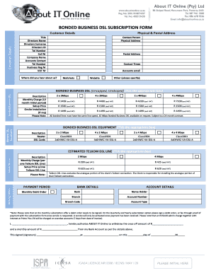 Bonded Business DSL Subscription Form