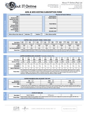 ADSL & Web Hosting Subscription Form