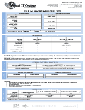Fax & SMS Solution Subscription Form