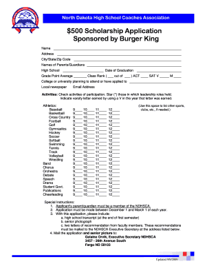 Printable burger king application - pdf burger scholarship