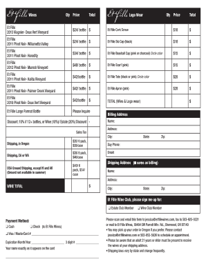 Et Fille Wine Order Form