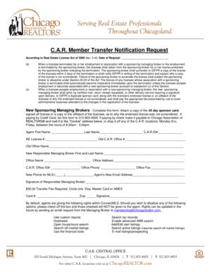 C.A.R. Member Transfer Notification Request