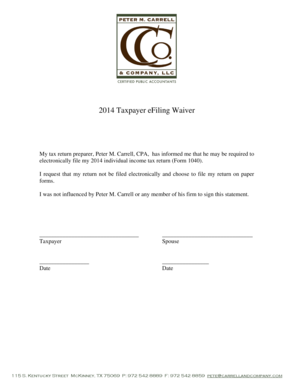 2014 Taxpayer eFiling Waiver