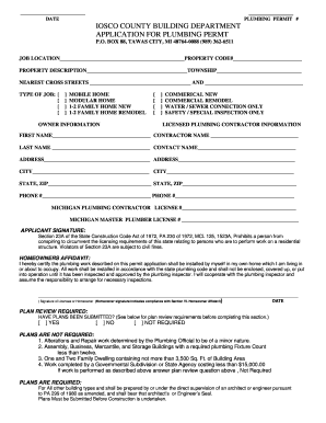 Michigan Plumbing Permit Application