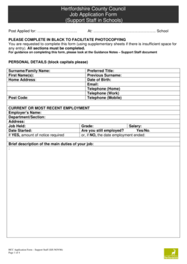 Hertfordshire County Council Support Staff Job Application Form