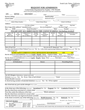 Request for Admission to Substance Abuse Treatment