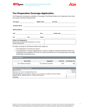 Tax Preparation Coverage Application