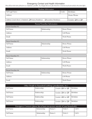 Emergency Contact and Health Information Form