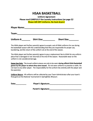 HSAA Basketball Uniform Agreement