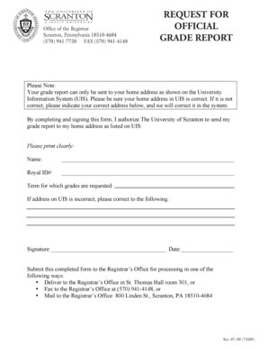 Request for Official Grade Report