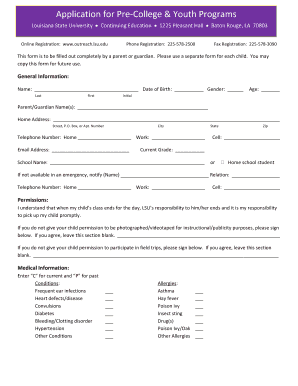 Louisiana State University Pre-College Program Registration Form