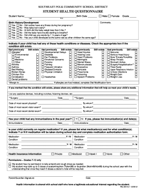 Southeast Polk Community School District Student Health Questionnaire