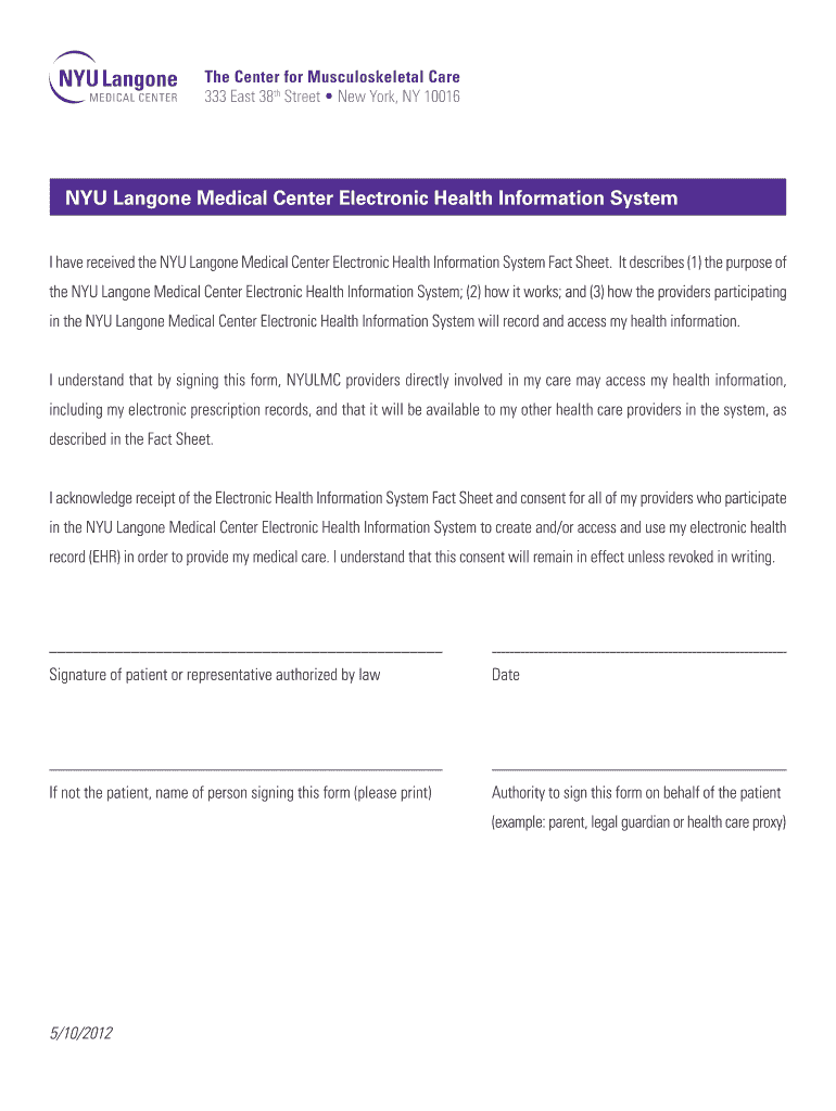 Fillable Online webdoc nyumc NYU Langone Medical Center Electronic